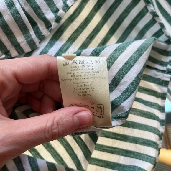 SEZANE TOMBOY SHIRT GREEN STRIPE SZ 34 - Picture 10 of 10